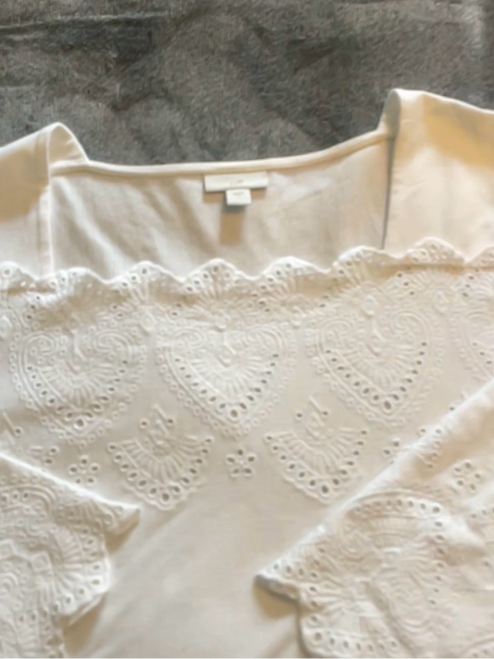 JJill White Eyelet Heart Embroidered Square-Neck Cotton Tunic
